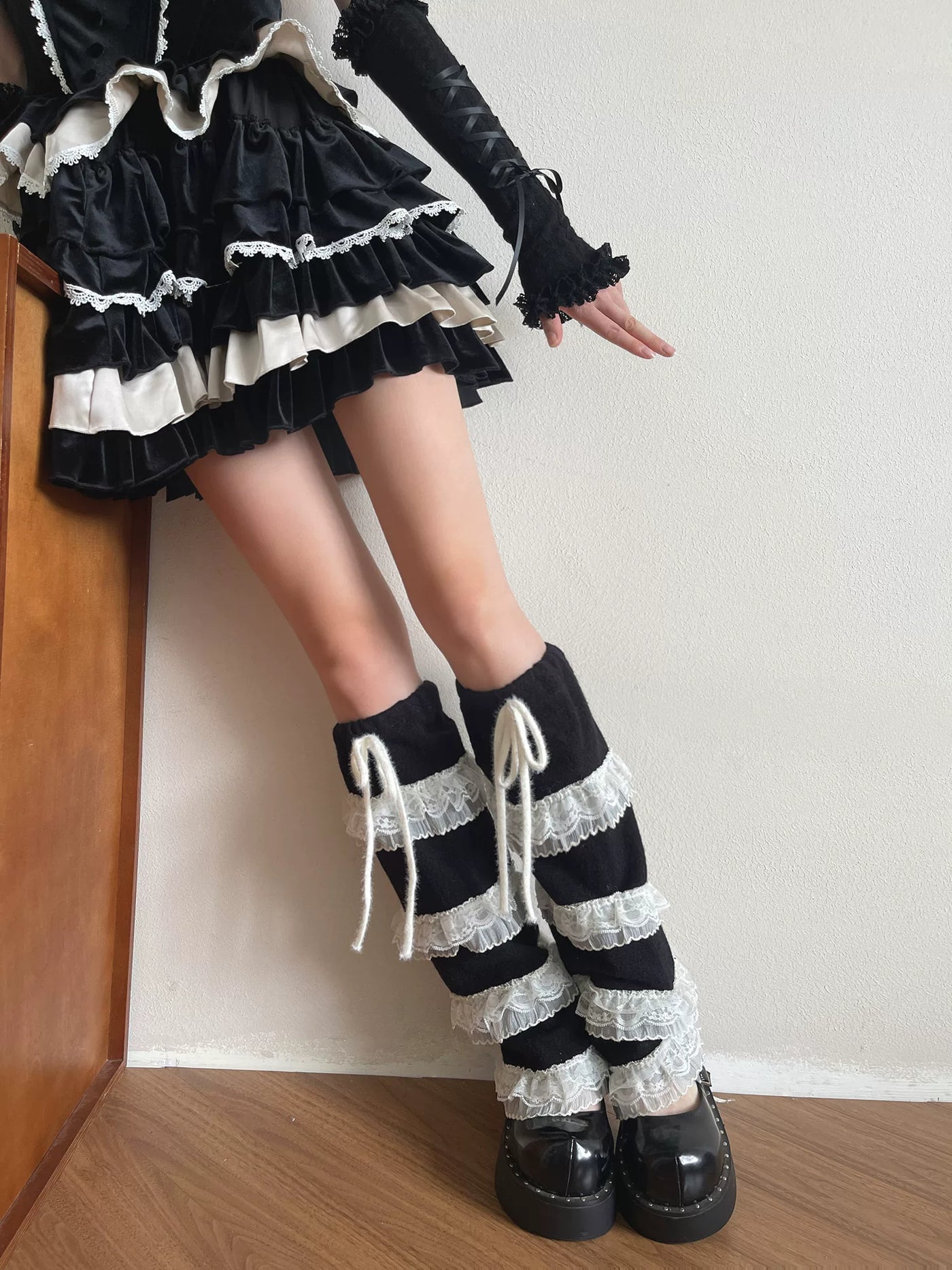 Sock Noble - Y2K Layered Lace Lolita - Sock covers with tiered ruffles and lace edging
