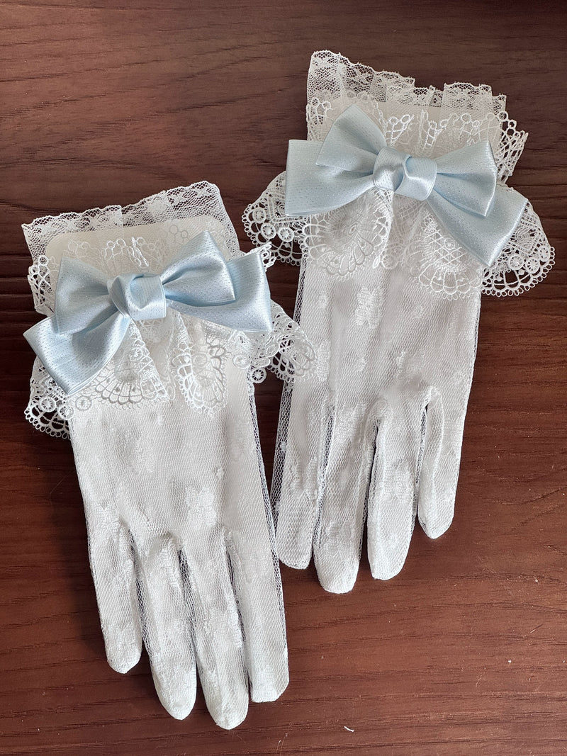Maidou Christmas Lace Gloves & Bow Options — White Gloves + Blue Bows