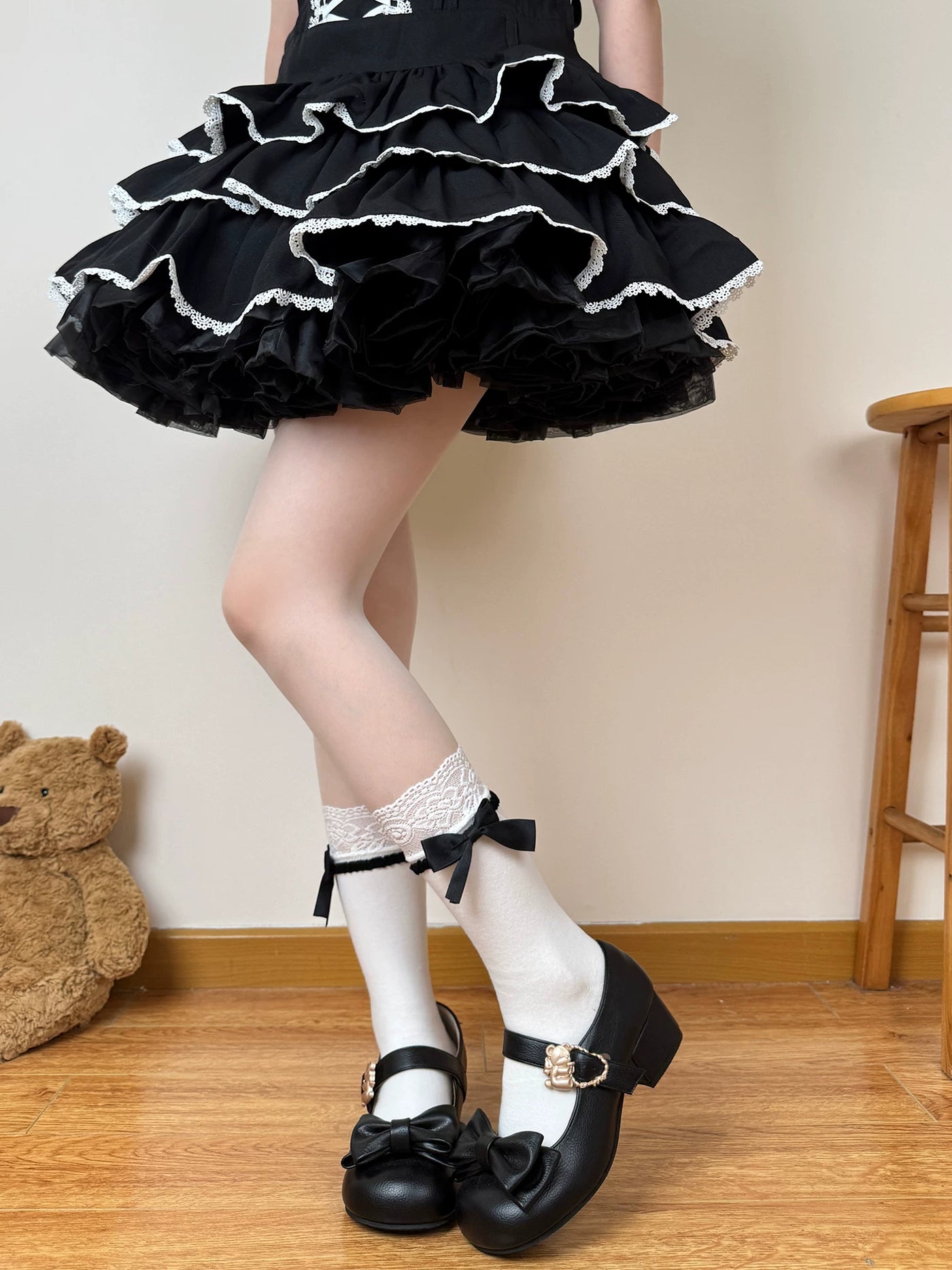 Chubby Bear Tales - Doll Side Bow - White Socks with Flocked Side Bows in Three Lengths
