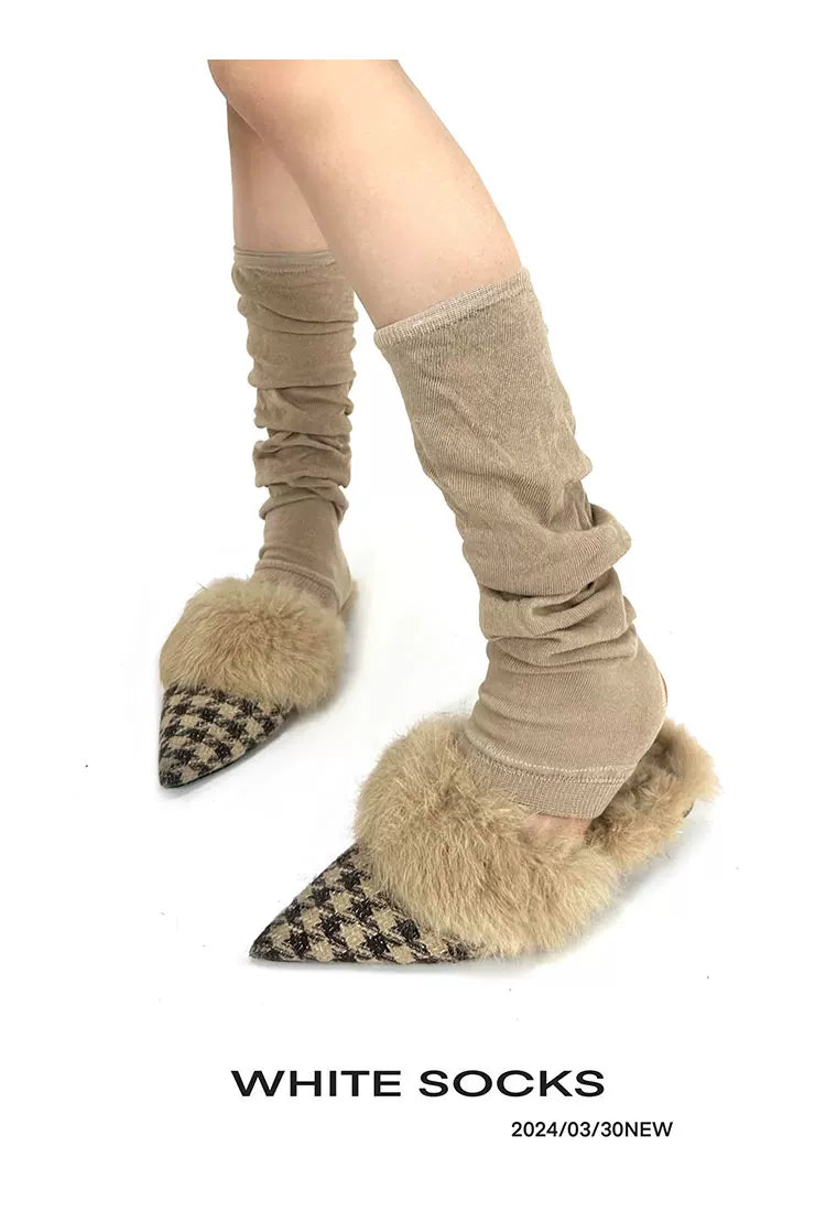 White Socks - Slouch - Thin Mid-Calf Socks with Gathered Folds