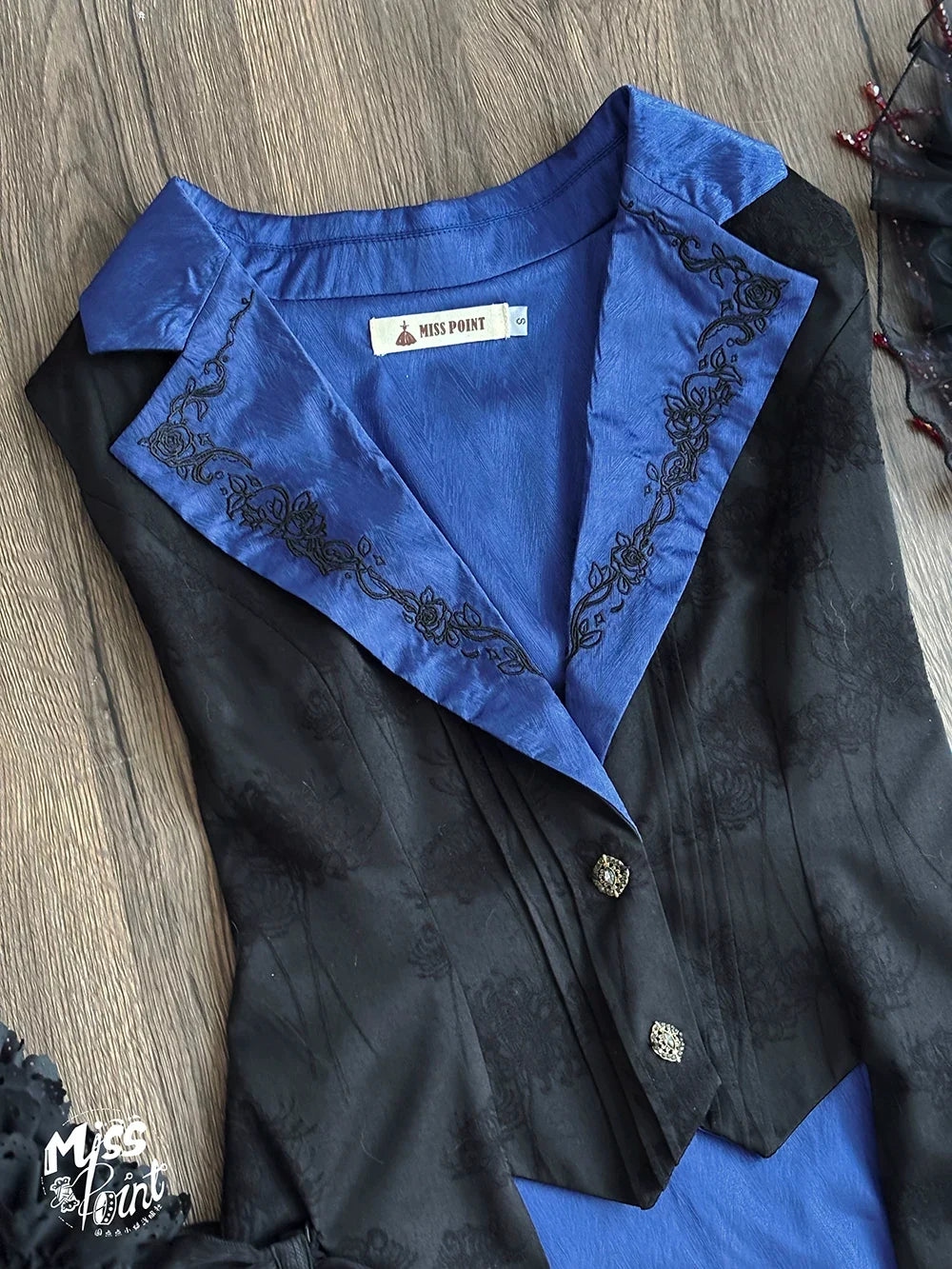 Moonnight Return - Gothic Lolita Long Vest, Embroidered Collar Blue Vest Only XS