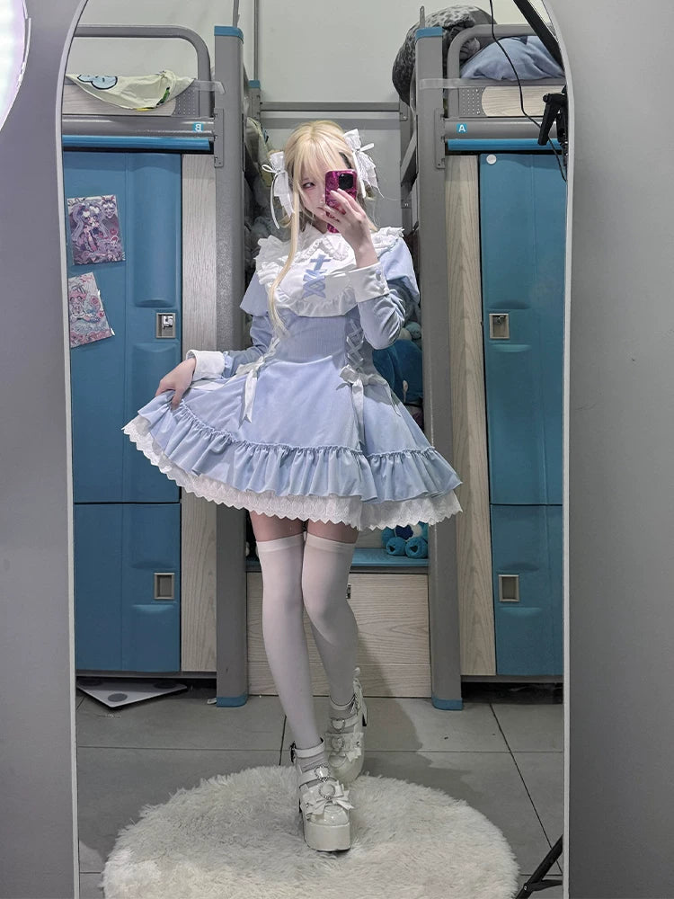 With PUJI - Oxygen Ion - Sweet Lolita OP Dress, Ruffle Trim & Velvet detail view 3