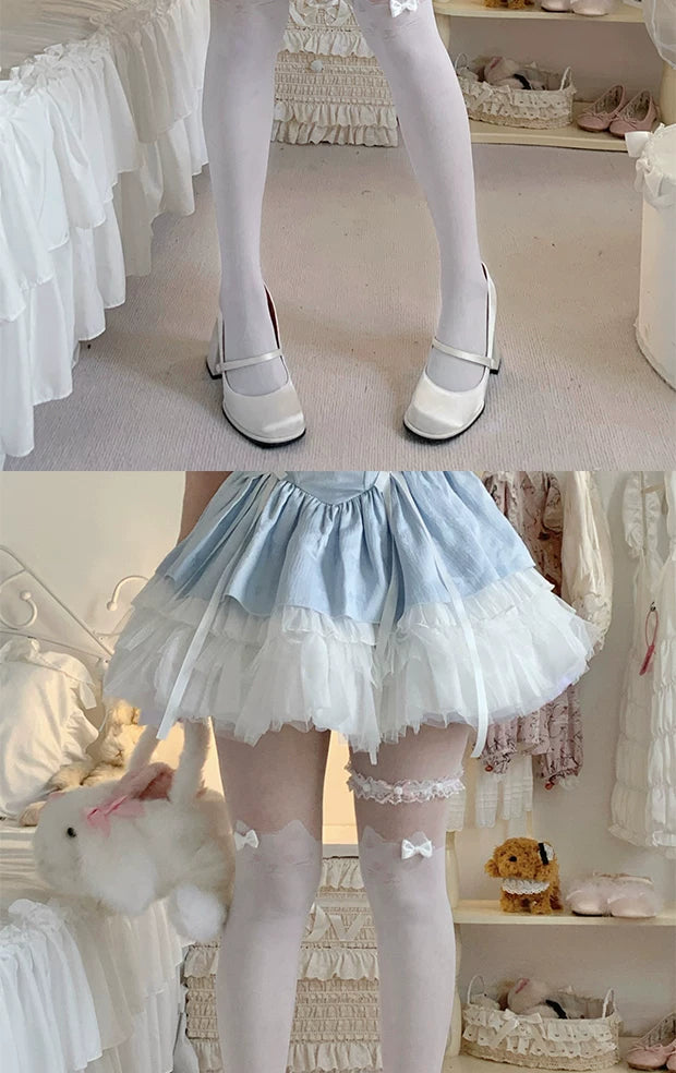 roji roji - Little Cat - Faux Two-Piece Tights with Lace-Style Thigh Bands