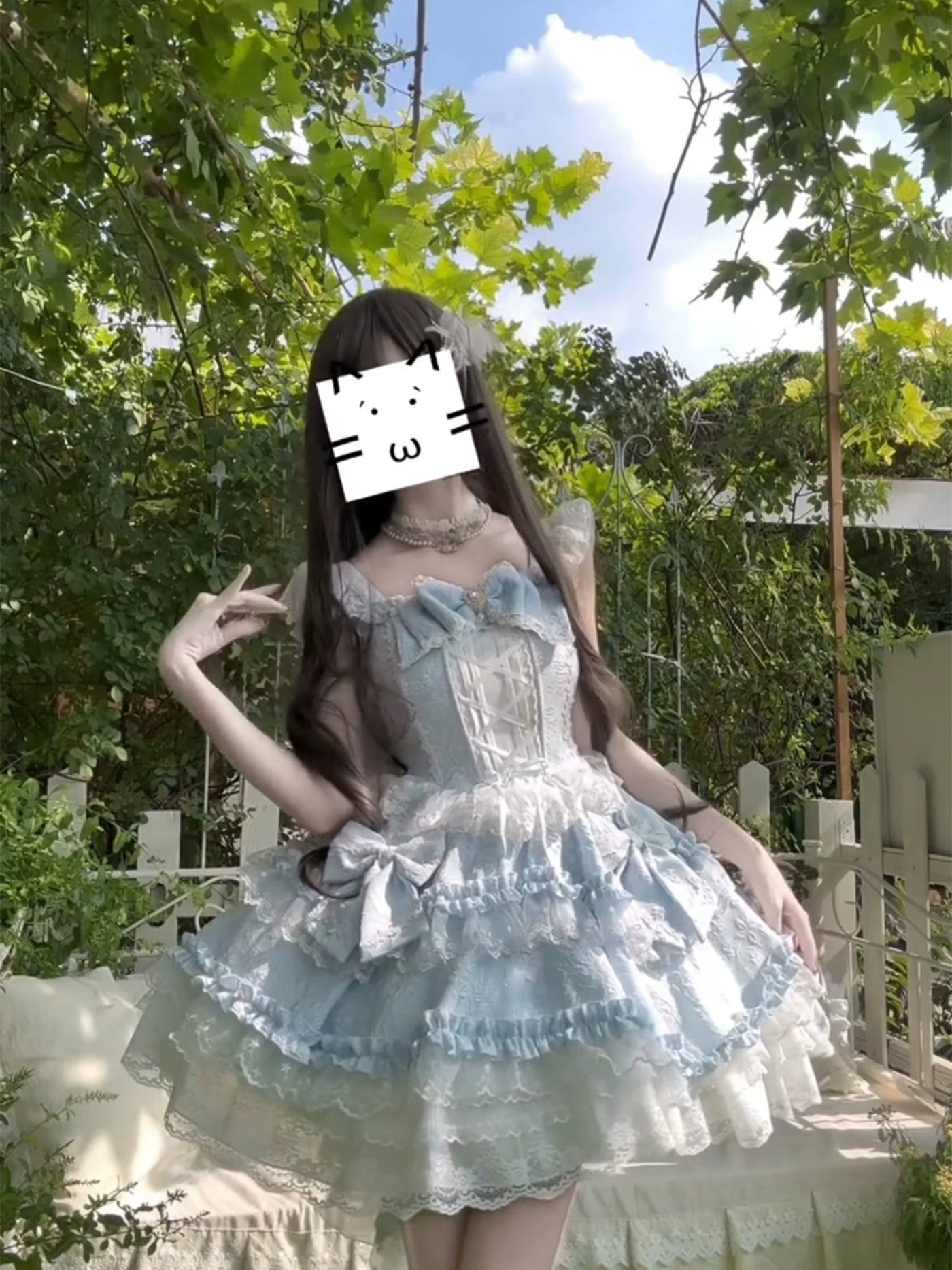 Dream Bunny - Cloud Fluff Sweetheart - Ruffled JSK with Train and Waist Bow