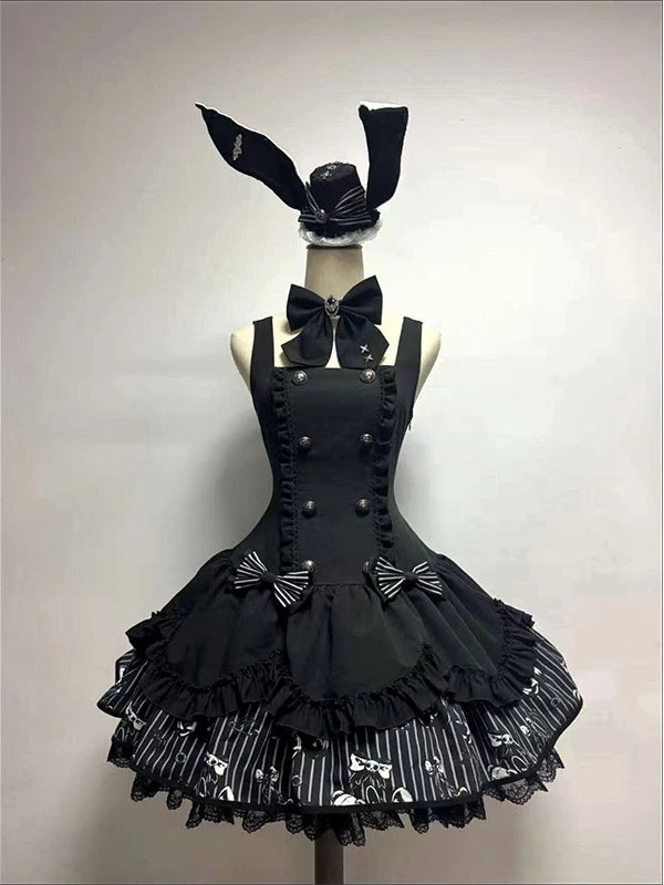 Creamy - Gothic Stripe - Dress Set with striped panels and a bow tie