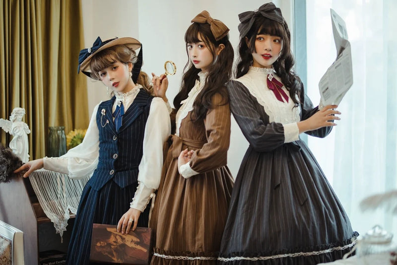 Miss Point - Rose Doll - Elegant Lolita Striped Fishbone Skirt