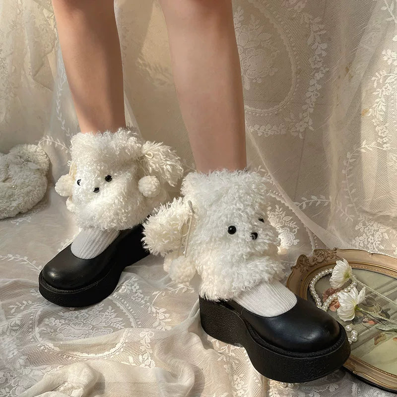 Sock Noble - Big-Eared Dog - Curly Plush Leg Warmers with Dog-Face Detail