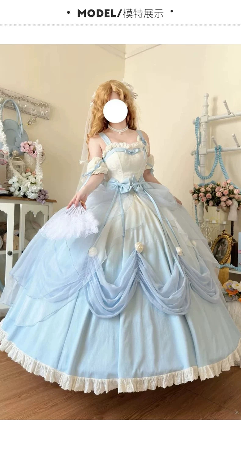Emoji Dream - True Love's Kiss - Gradient blue sweet lolita one-piece
