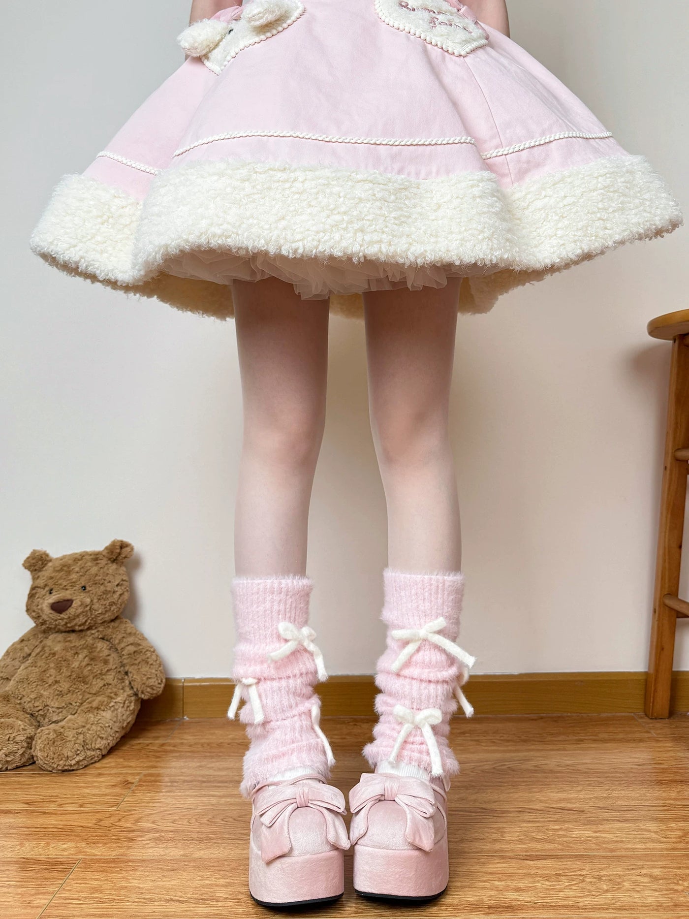 Chubby Bear Tales - Fluffy Bow - Plush Leg Warmers with Stacked Ruffles