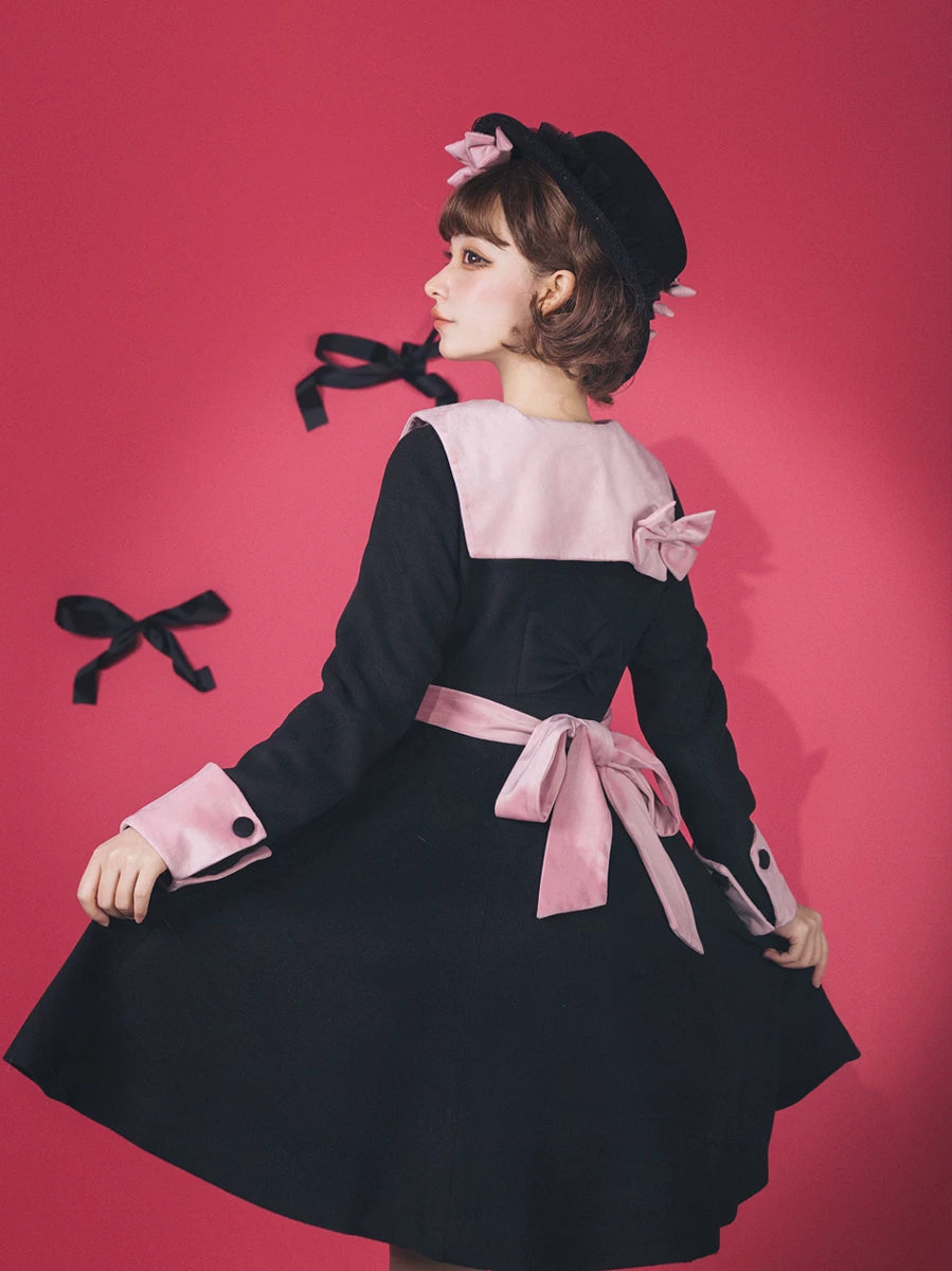 Baozi Pig - Sugar Heart Bomb - Black OP Dress with Pink Sailor Collar