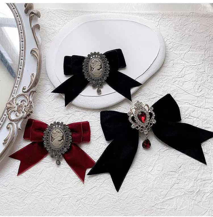 Independent Brand - Cameo Lace - Lace Bow Brooch with Long Ribbon Tails