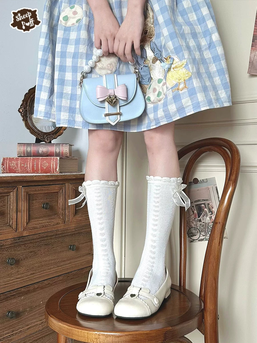 Sheep Puff Bear Toast low heel Lolita shoes featuring cute bear and toast details in soft pastel colors.