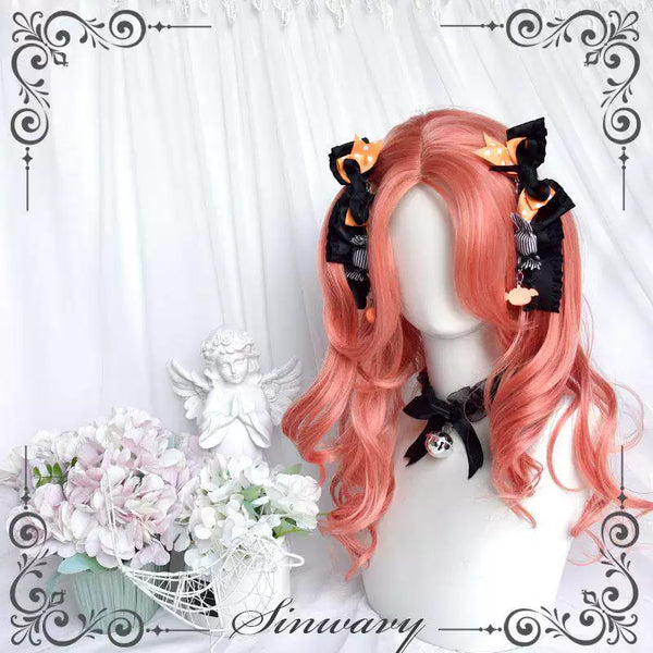 Pumpkin-orange centre-parted curly wig - view 1