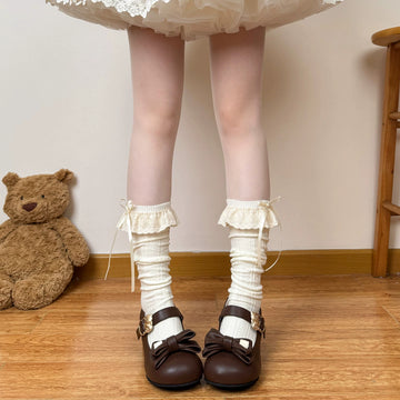 Chubby Bear Tales - Antique Doll - Lace-trimmed slouch calf socks with bows