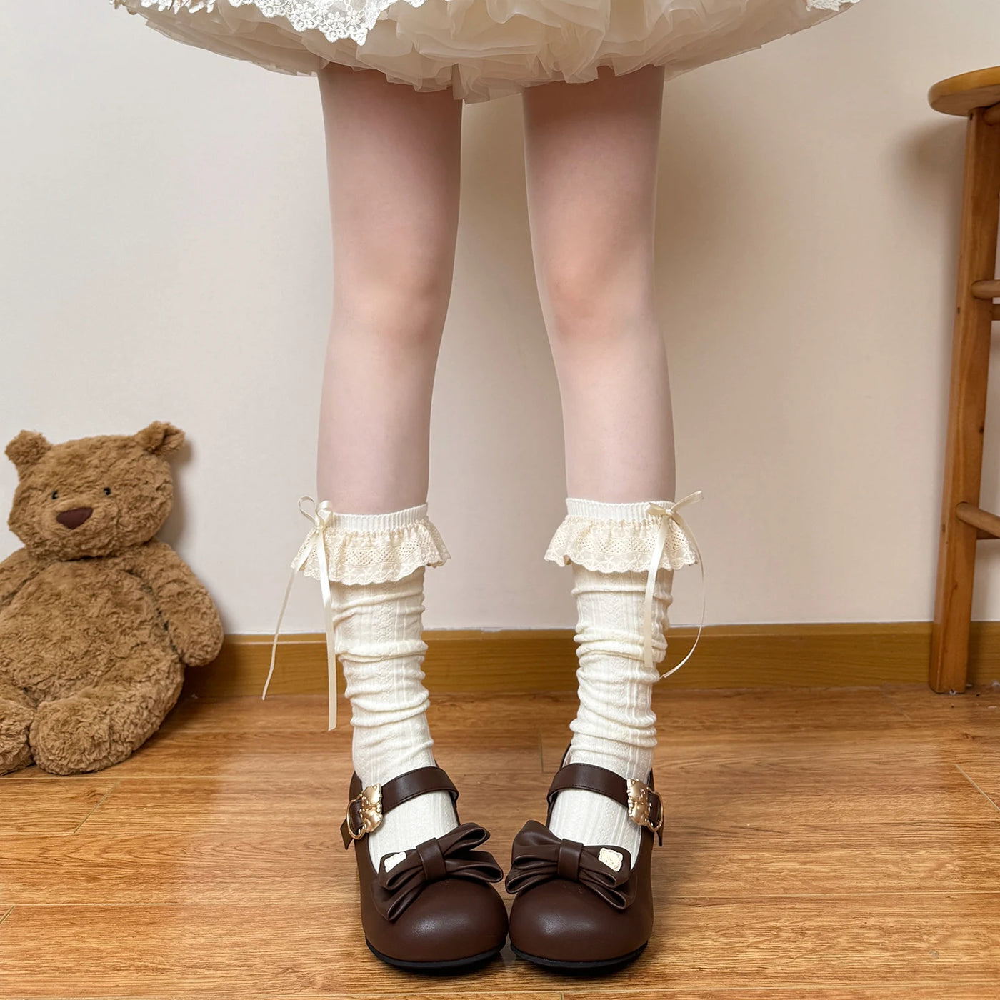 Chubby Bear Tales - Antique Doll - Calf Socks with Stacked Lace Ruffles