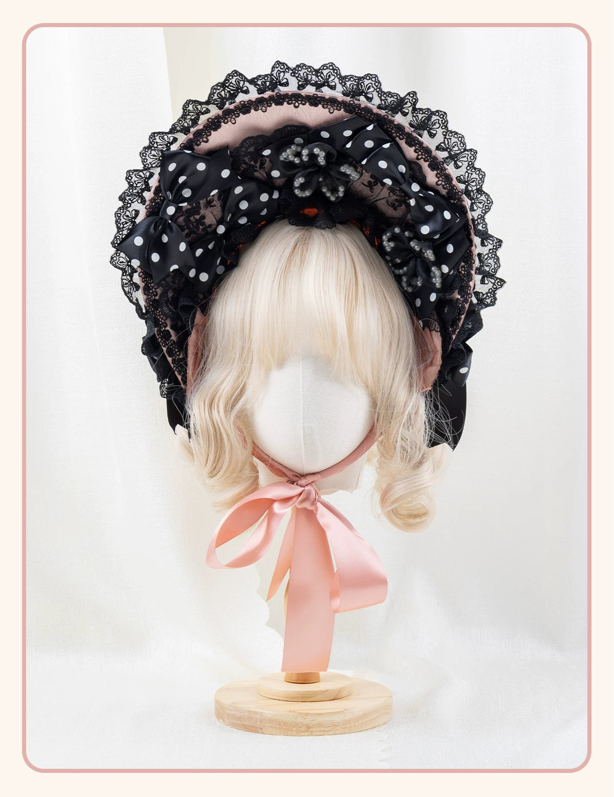 Stardust Rose - Sweet-Cool Polka Dot - Black or Pink Headbands and Flat Caps with Lace Bows