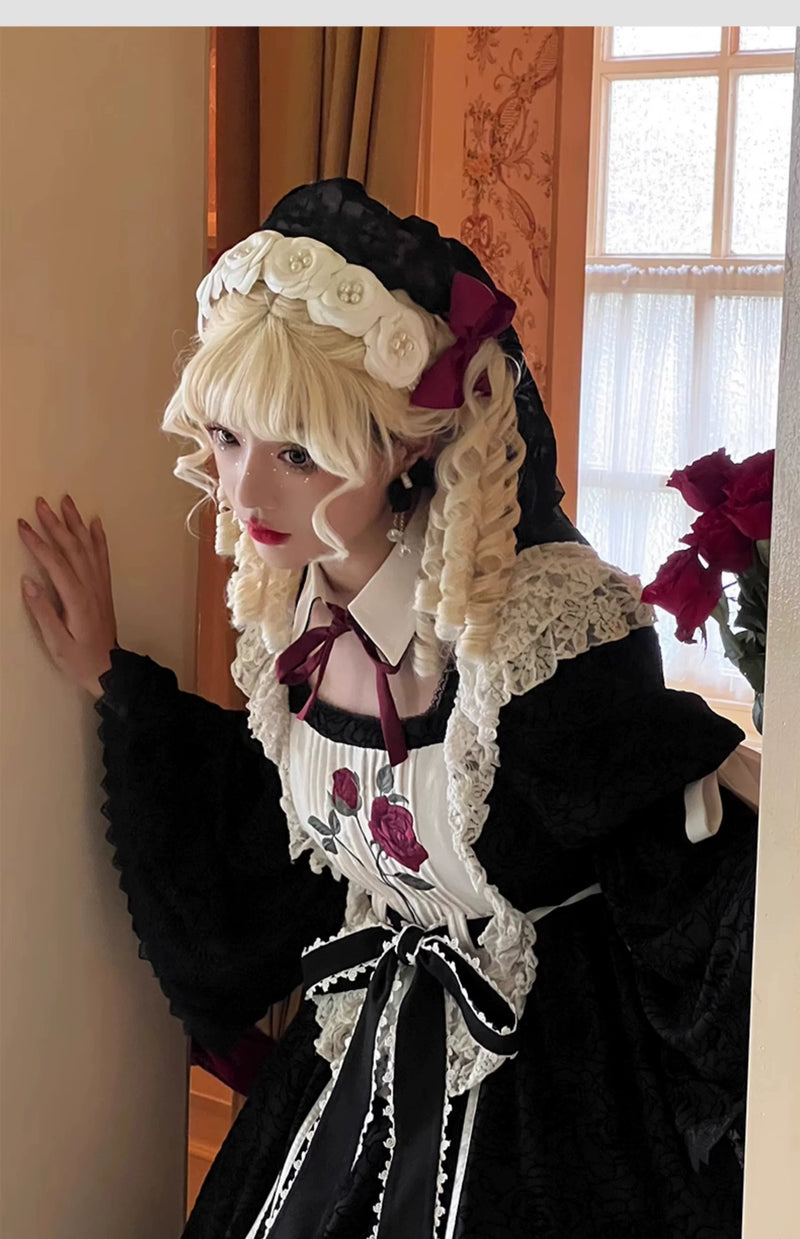 Baozi Pig - Rose Choir - Gothic Lolita OP Dress with Rose Embroidery