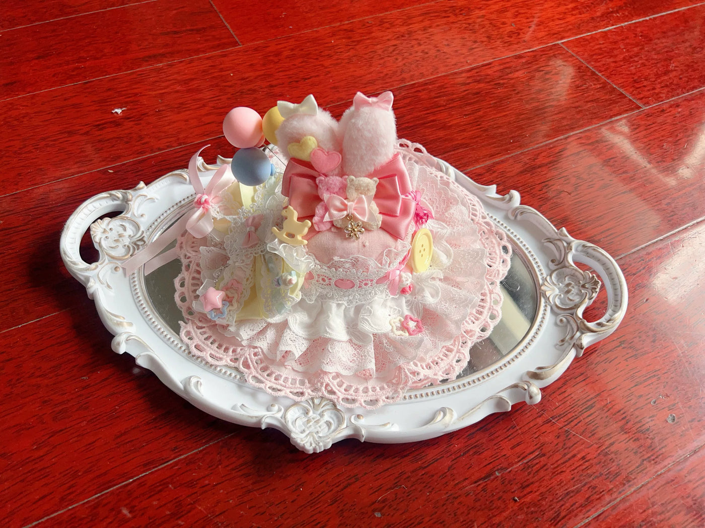 Golden Pikaka - Spring Day Paradise - Pastel Mini Hat with Layered Lace
