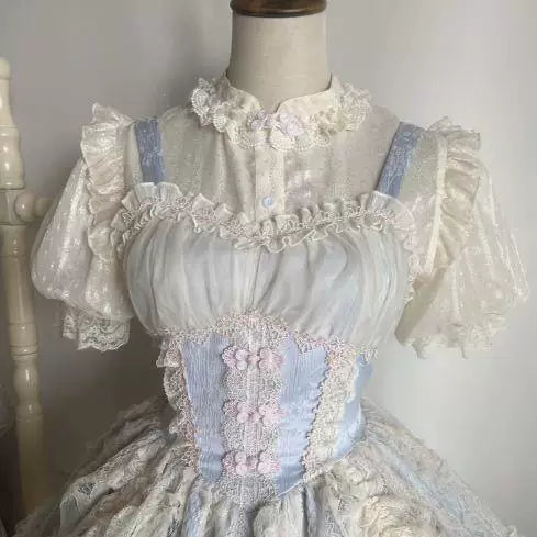 Sweetheart Dream Machine - Soft Sheer Layer - Blouse with a Lace-Trimmed Ruffled Bib