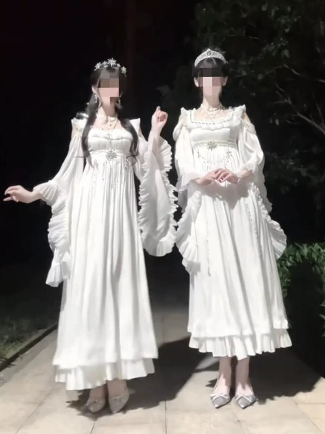 Creamy - White Empire Court - Ruffled-Sleeve White Empire-Waist OP Dress