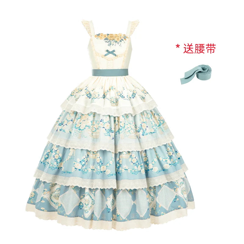 With PUJI - Letter and Poetry - Classic Lolita JSK Suit Four-tiered Twins Dress detail view 7