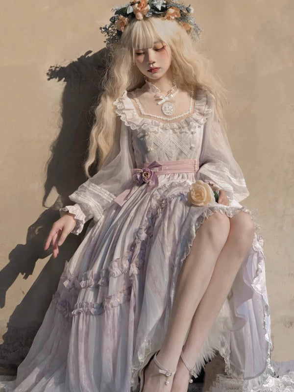 Yueele - Lavender Courtyard - Plus-Size Sweet Lolita OP Dress - front view