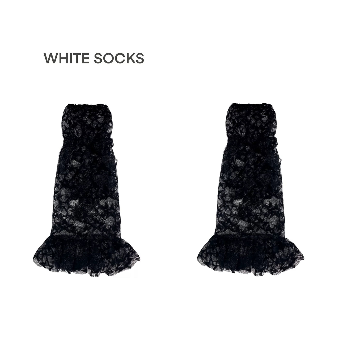 White Socks - Lace-Tie - Slouched Mid-Calf Socks with Ruffled Lace