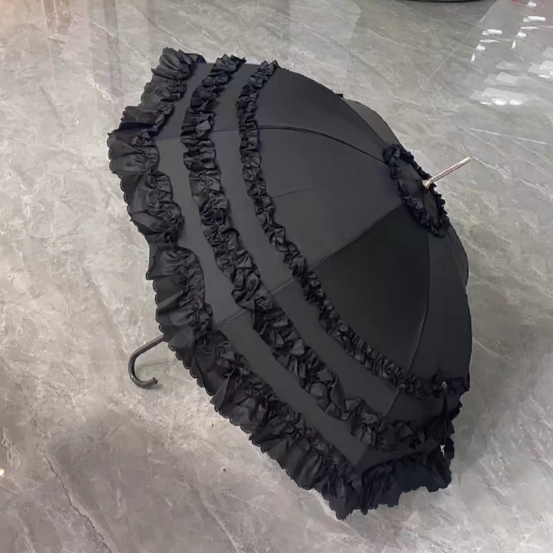 Independent Brand - Bridal Lace Ruffle - Long-handle parasol with layered ruffle trim