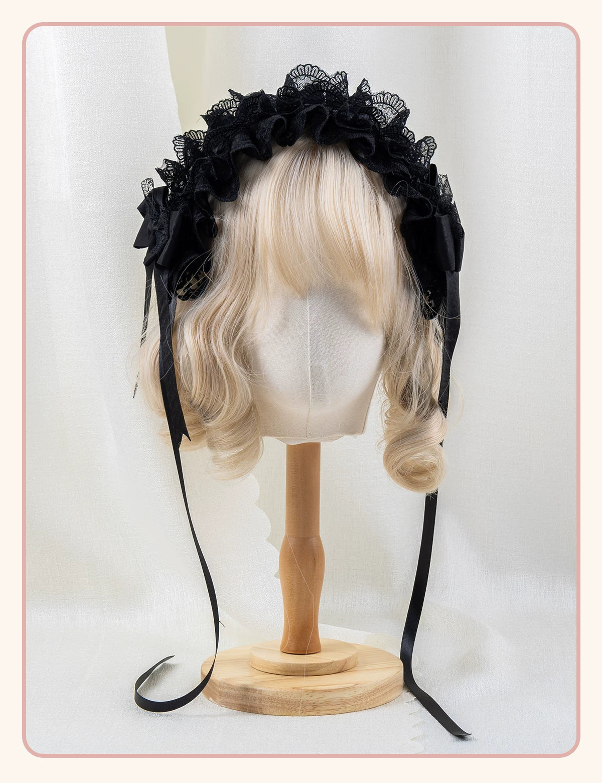 Stardust Rose - A035 Black Lace - Black Lace Headwear and Hand Sleeves with Ribbon Bows