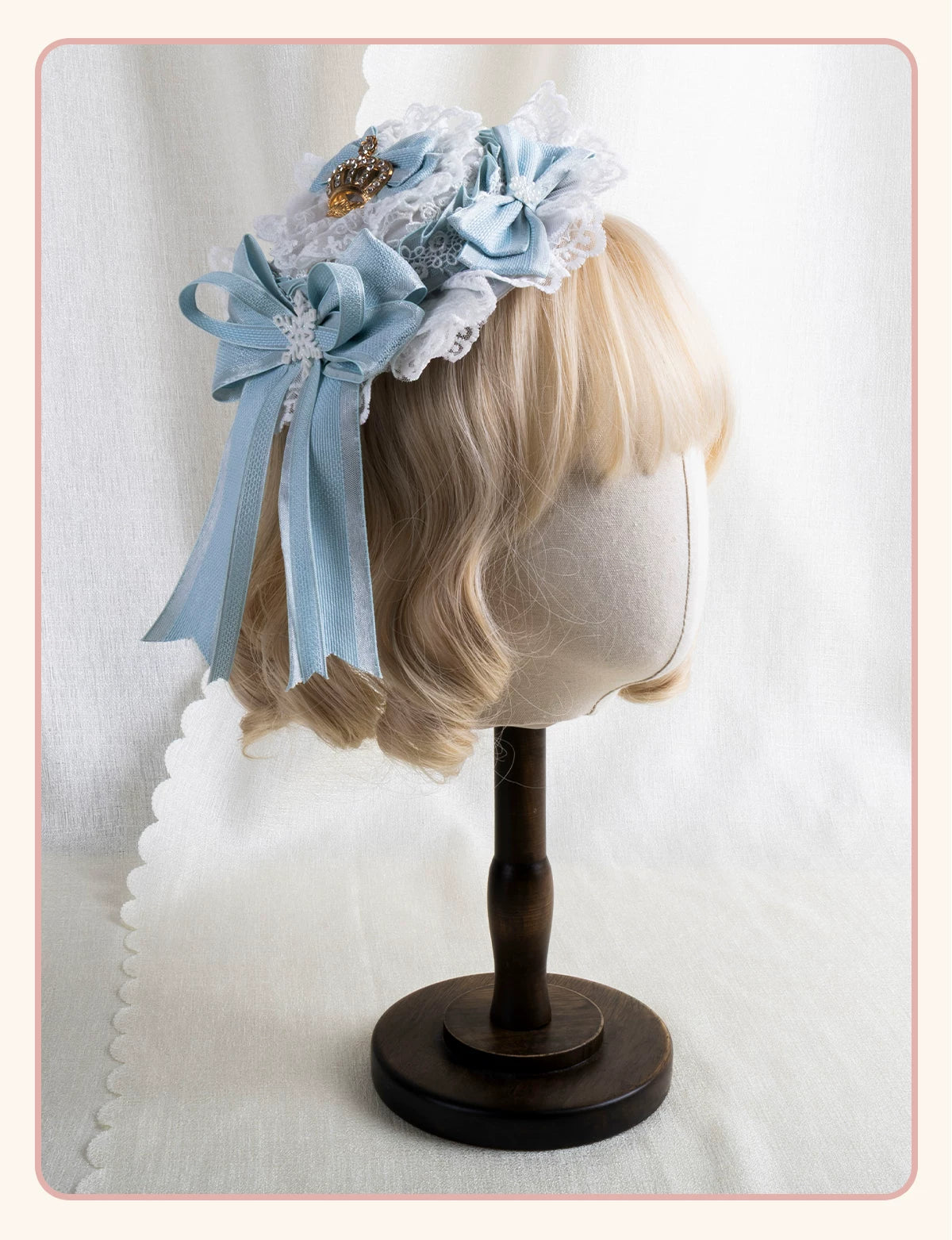 Stardust Rose - Christmas Lace - Lace Headwear with Layered Blue Bows