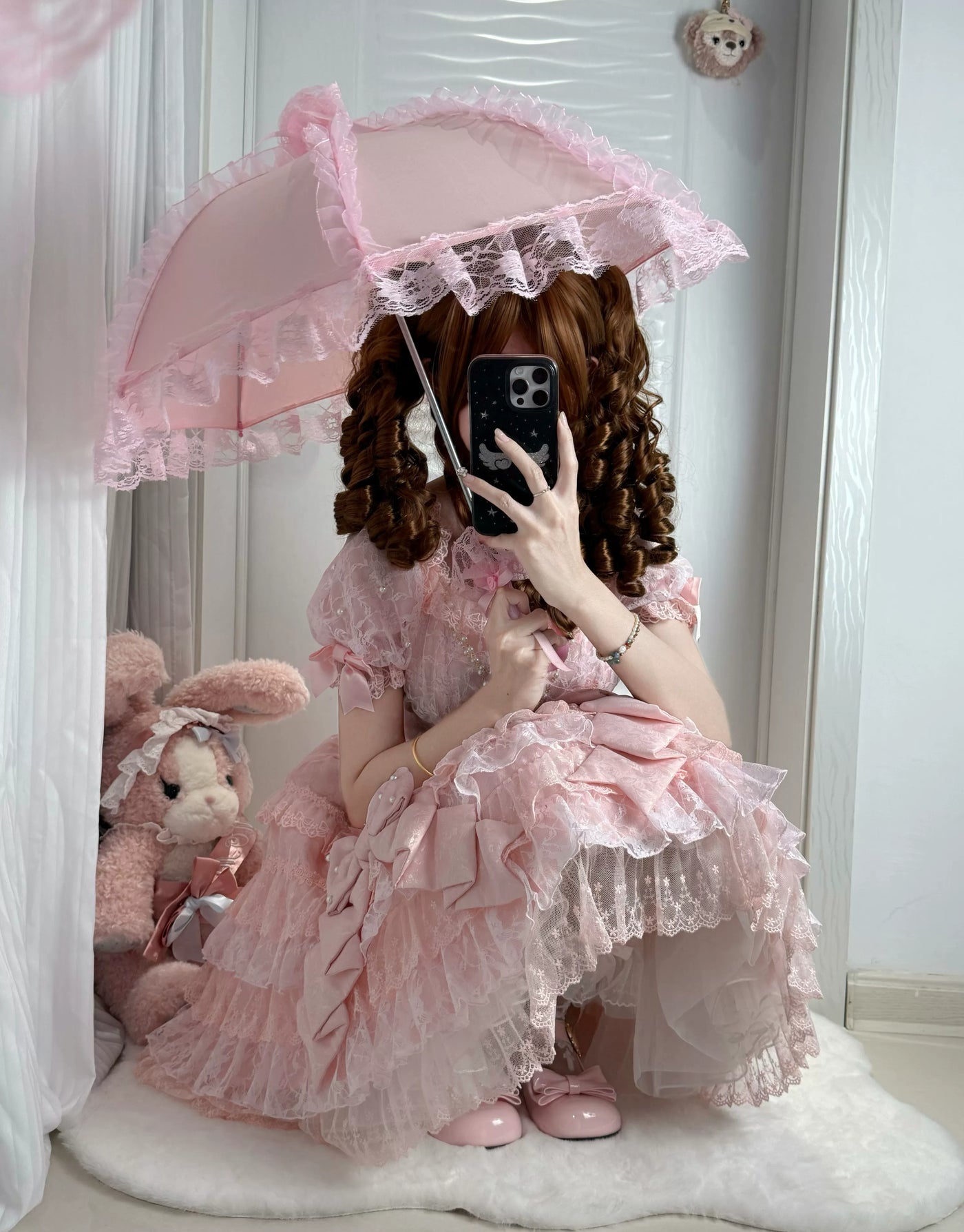 Fantasy Doll - Satin Lace - Decorative Umbrella with Lace Edging and Bow