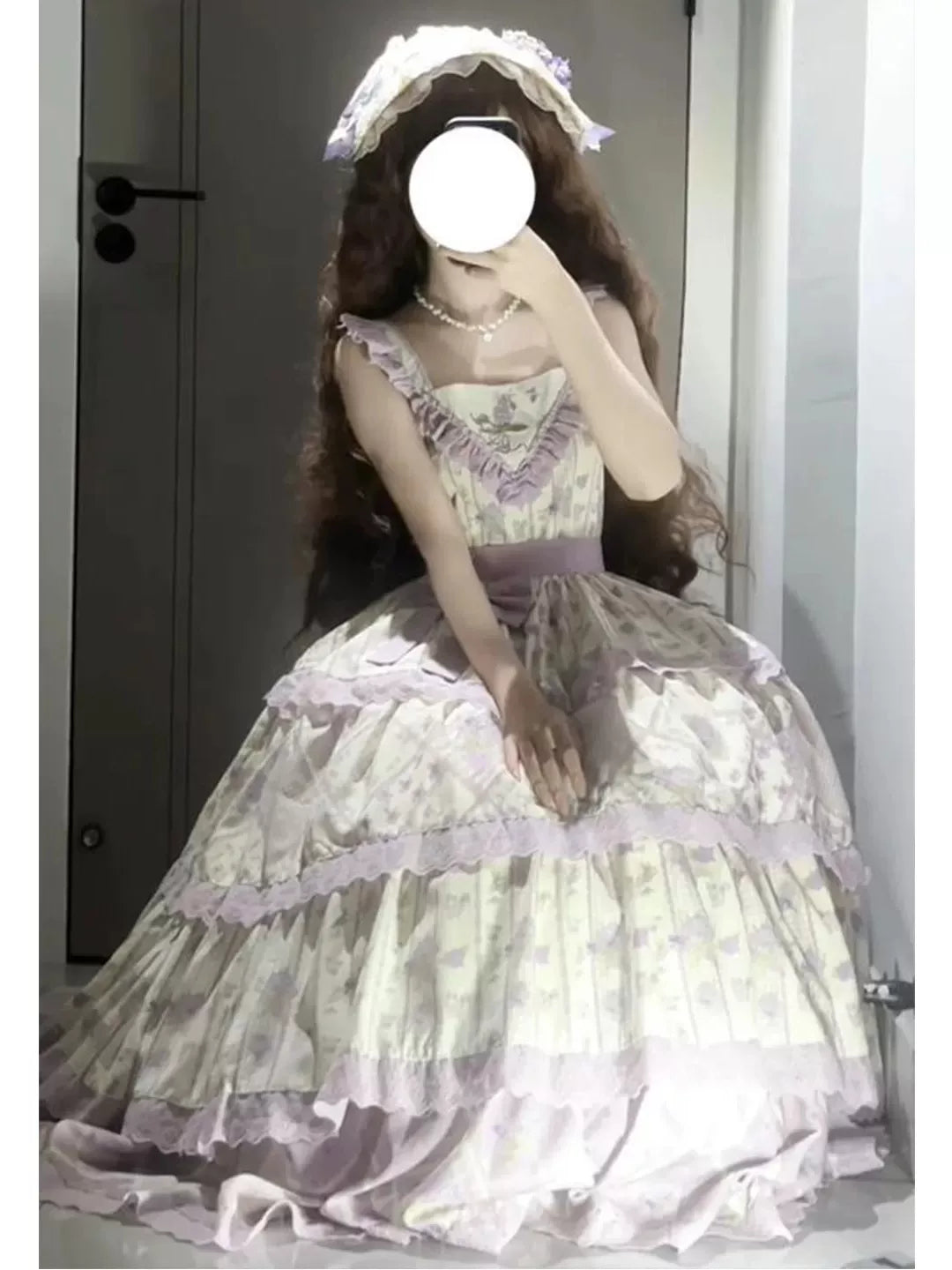 Creamy - Purple Garden - Purple JSK dress with a printed tiered skirt