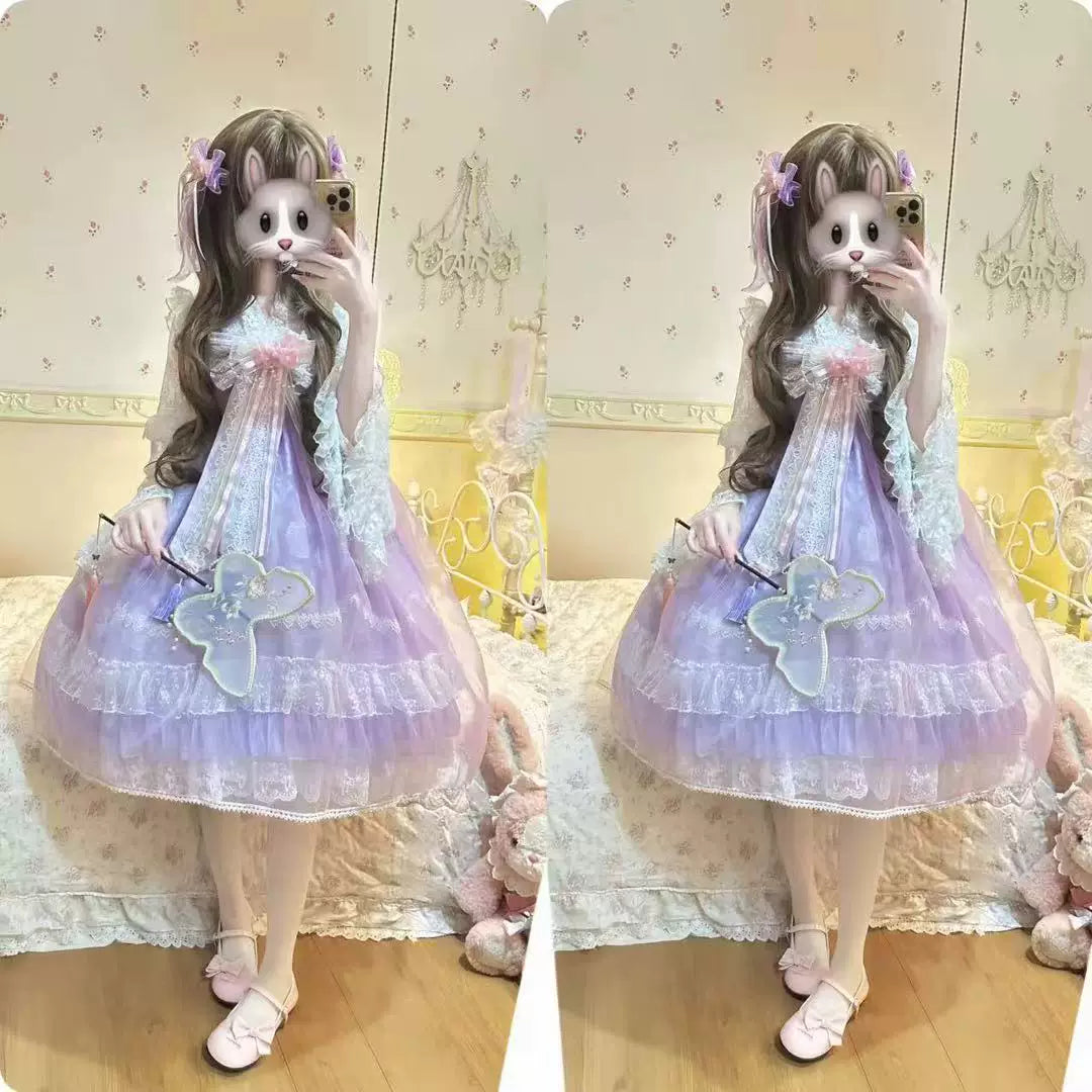 Lady Han Peach Spring Chinese JSK dress by Lolita Fetch displayed on a mannequin with floral patterns and delicate design details.