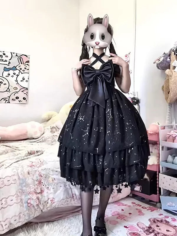 Creamy - Black Shell - Black OP dress with a gold-foil bow