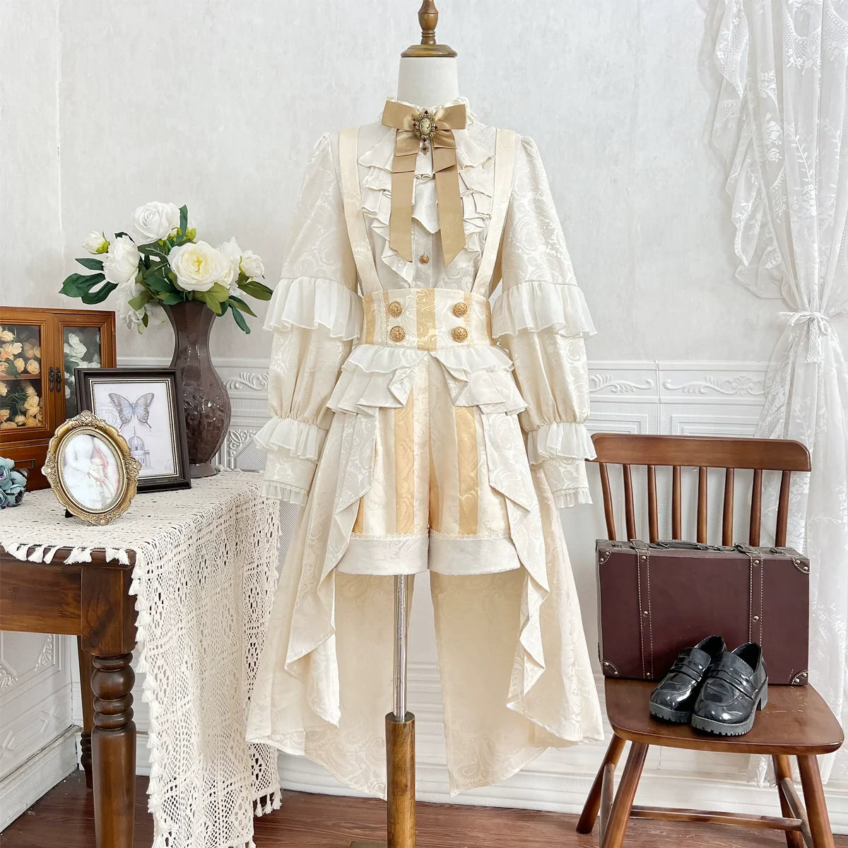 Designer's Gift - Ouji Lolita Suspender Shorts & - Jacquard Shirt Innerwear