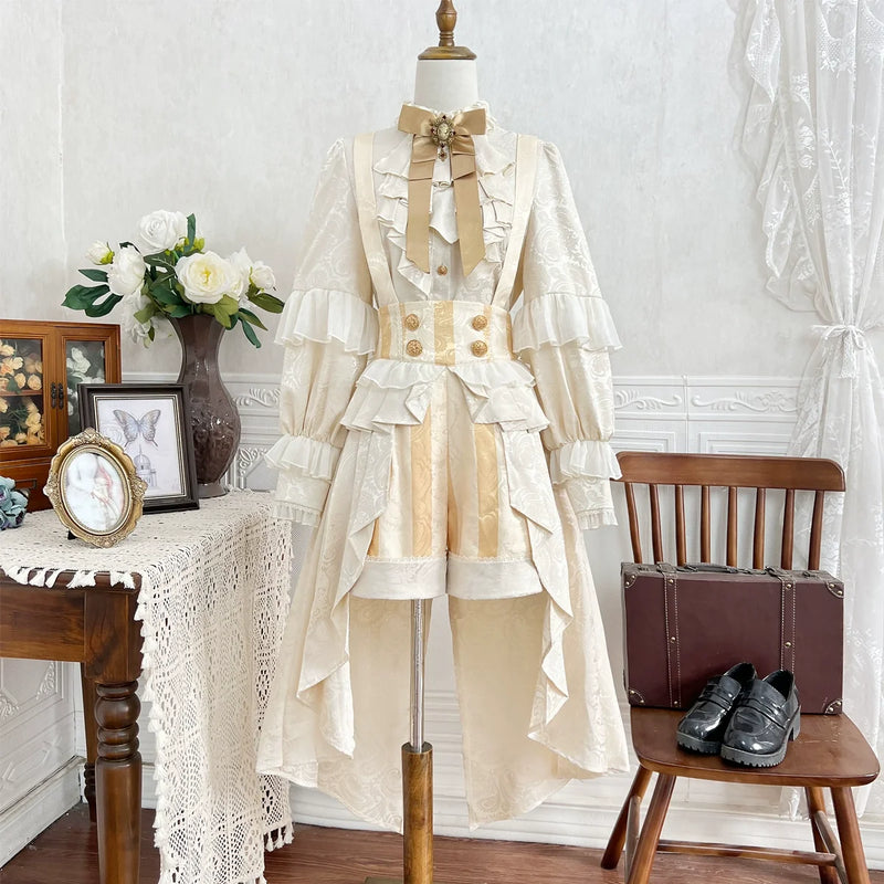 Ouji Lolita Suspender Shorts & Jacquard Shirt Shirt + Suspender Shorts S