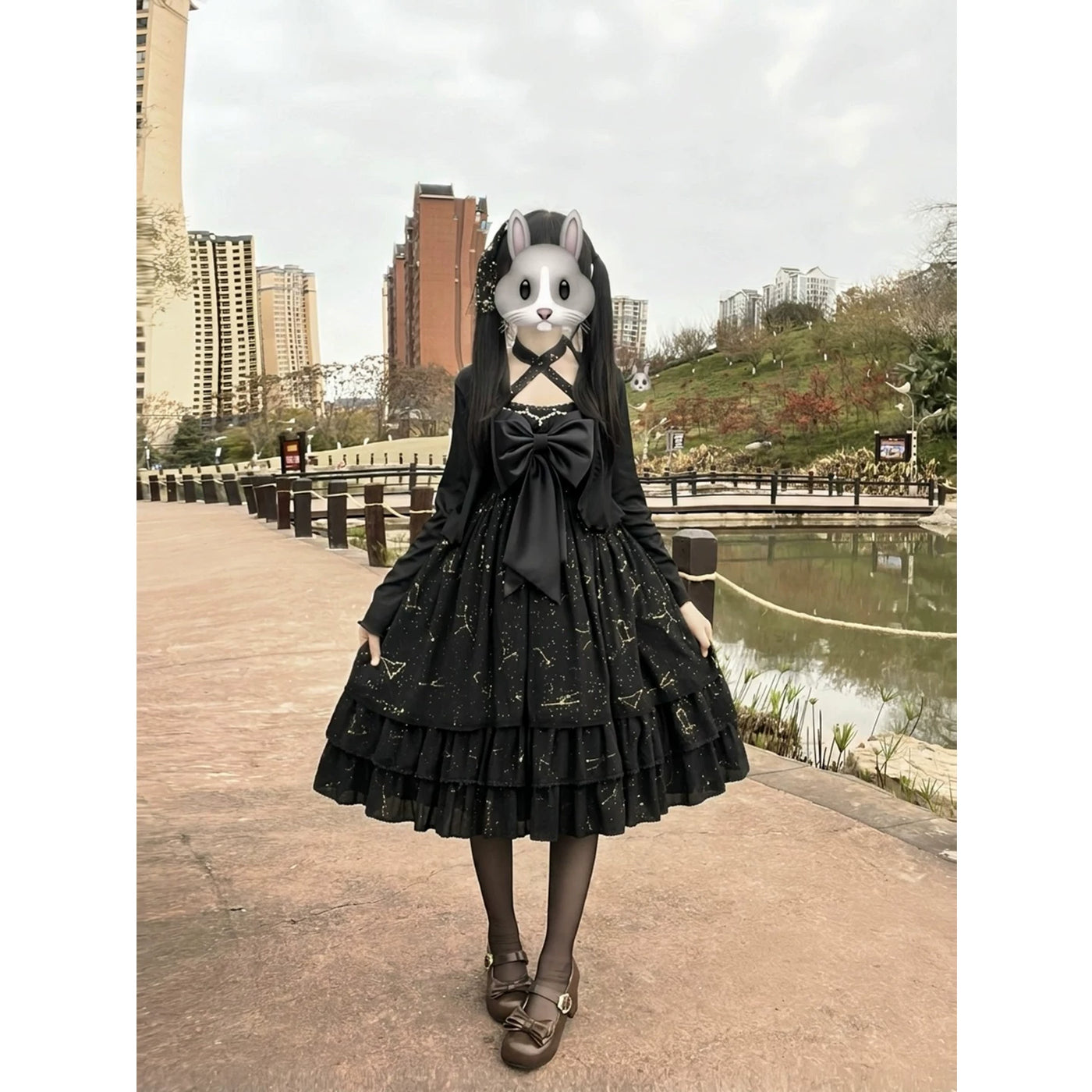 Creamy - Black Shell - OP Dress Set with Cardigan and Bow