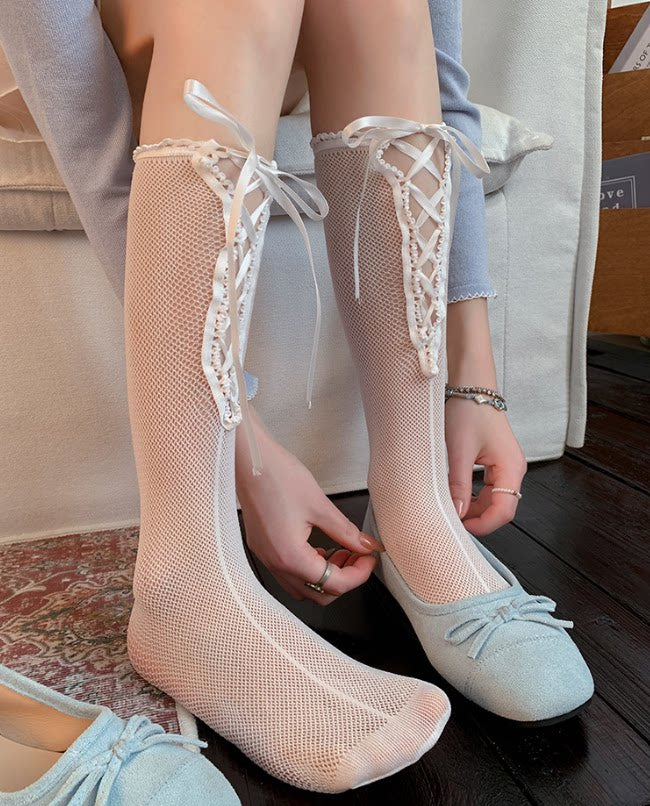 Fantasy Doll - Crossed Ribbon Ballet - Calf Socks with Ribbon Ties