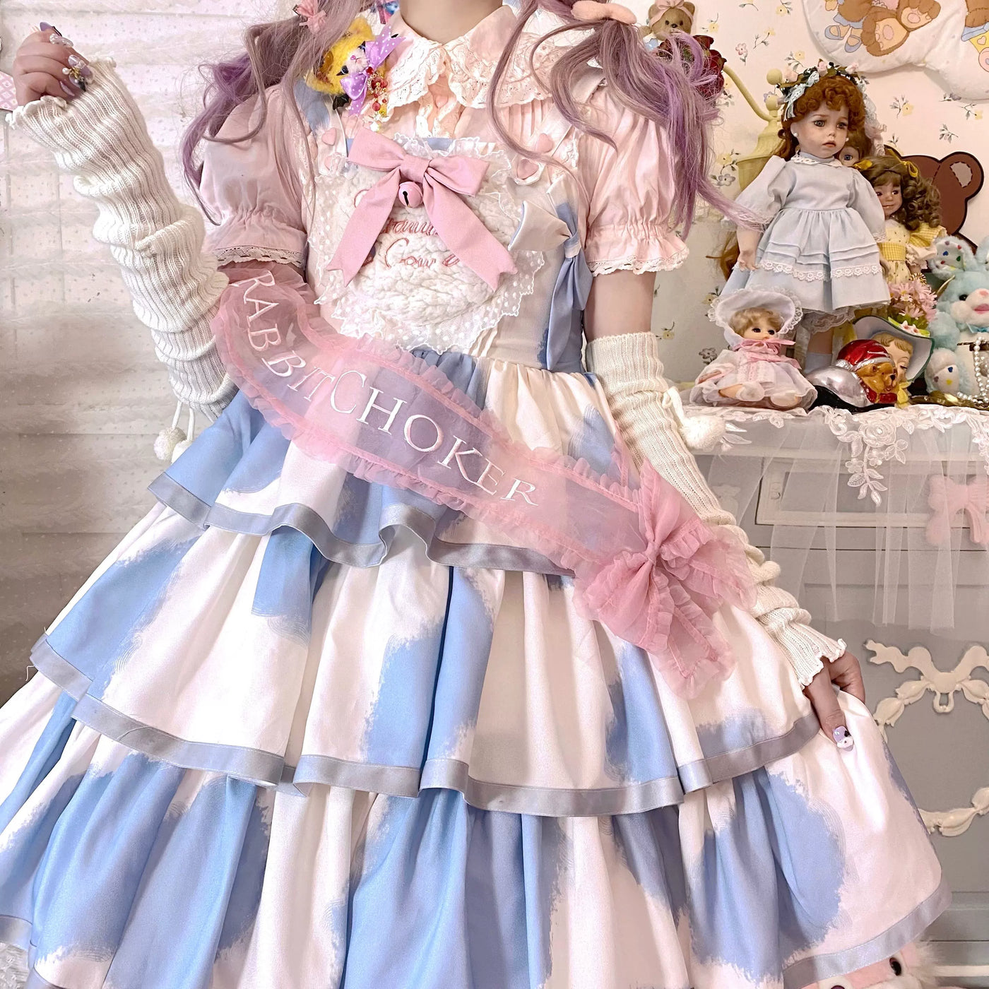 Tata Long Ear - Milk Cake Cow Print - Cow-Print JSK Dress with Three-Section Skirt