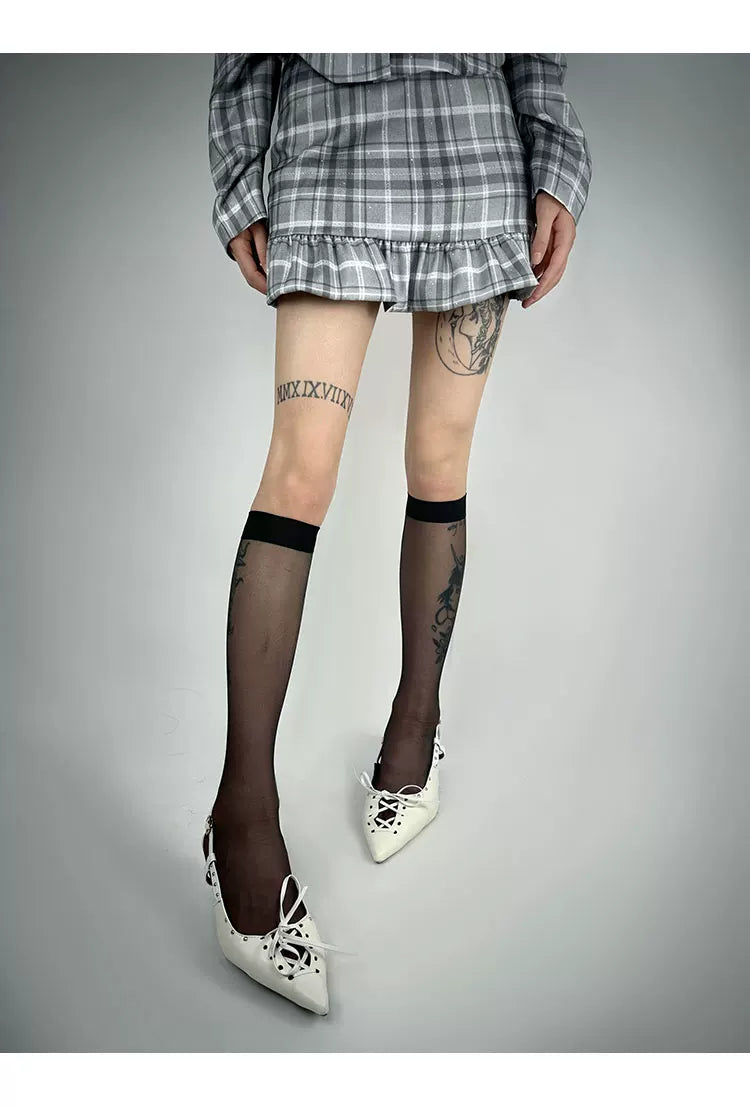 White Socks - Classic Sheer Line - Plain Sheer Stockings in Two Lengths