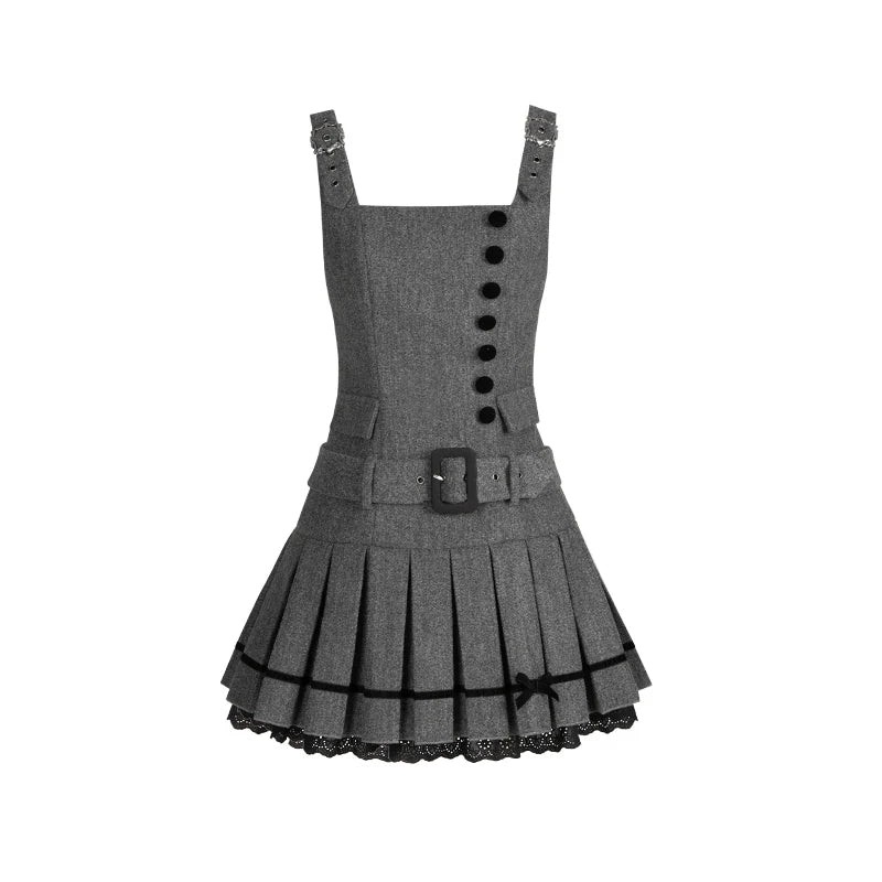 With PUJI - Grey - Classic Lolita Outfit Set, Adjustable Straps detail view 10