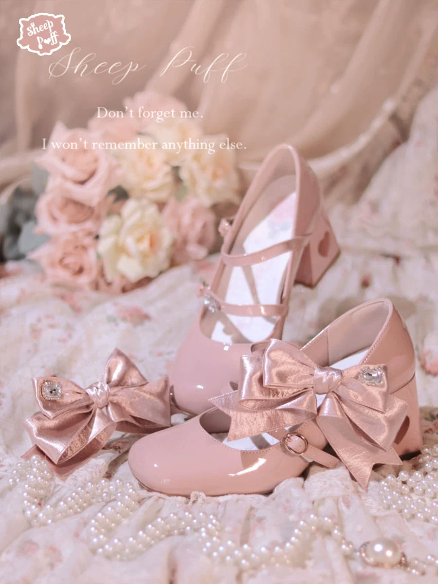 Sheep Puff Valentine Bow Mary Jane Shoes for girls, featuring a cute sheep puff design and a large bow on the strap.