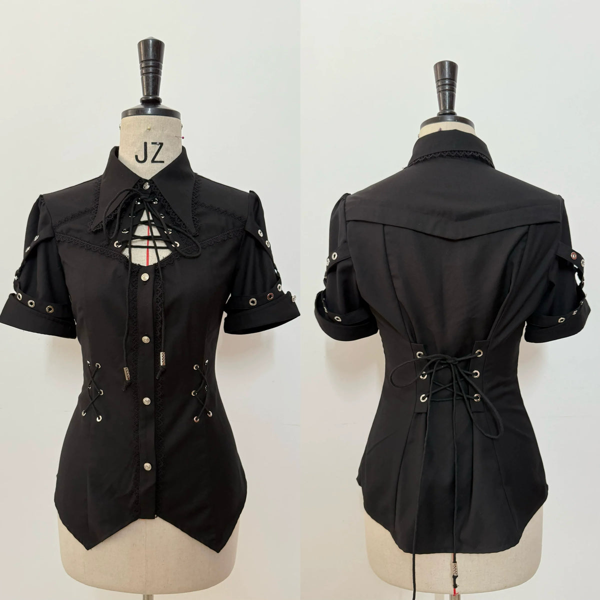 Gazing Galactic - Chest Cutout & Lace-Up - Ouji Lolita blouse with a prince-style lapel collar - product detail 8