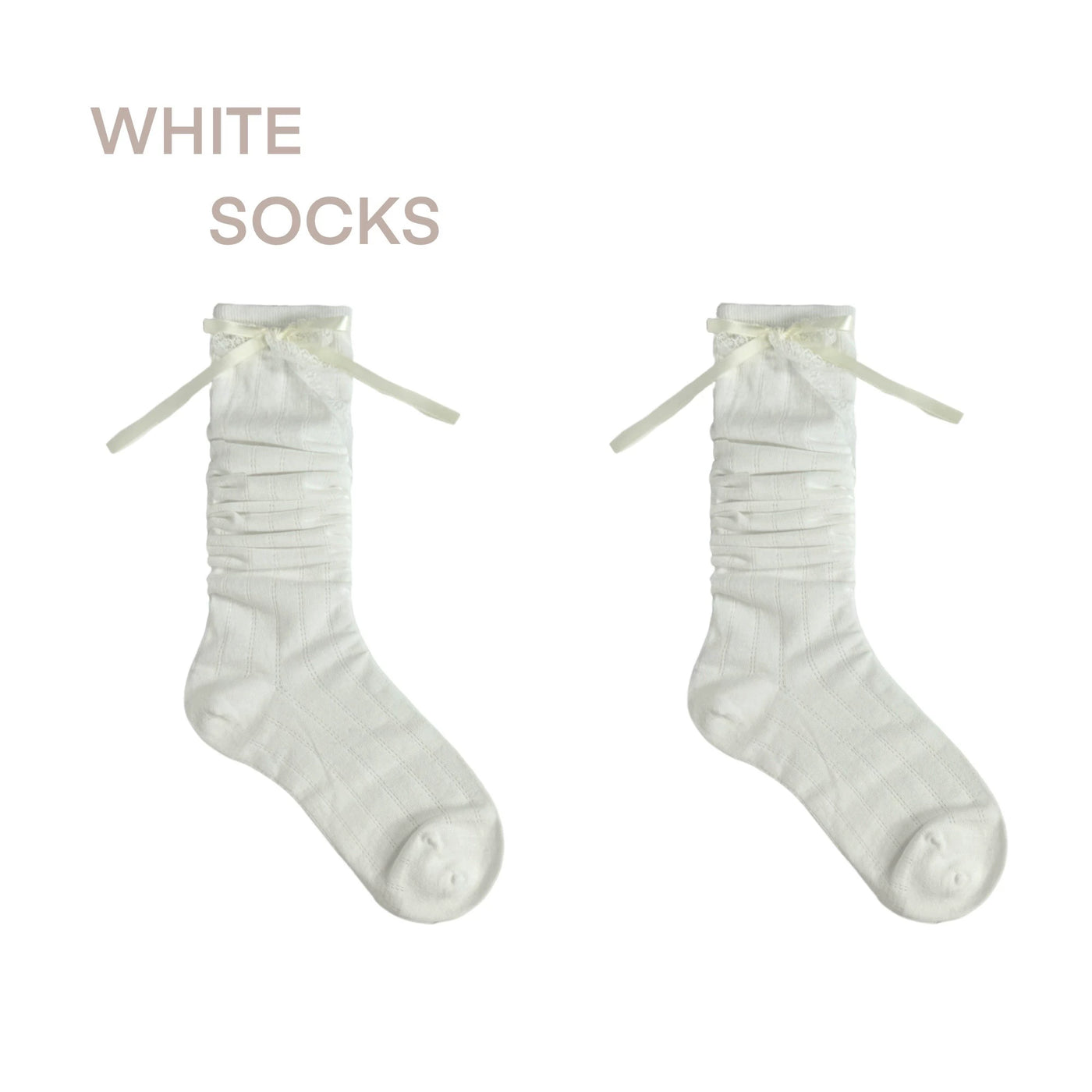 White Socks - Ballet Lace Slouch Socks - Long Socks with Lace Trim and Bow Details