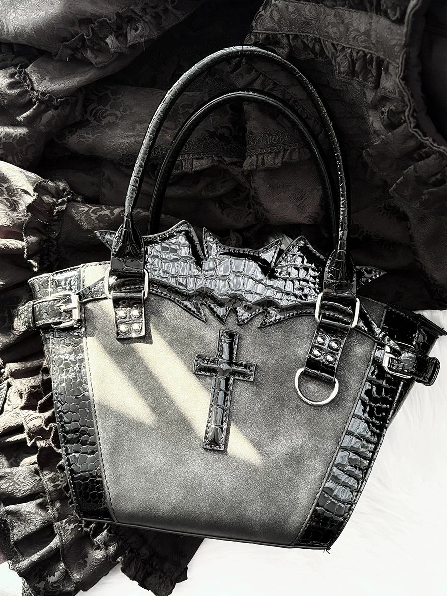 Lolita - Gothic Bat Cross Tote - Medium structured gothic lolita tote