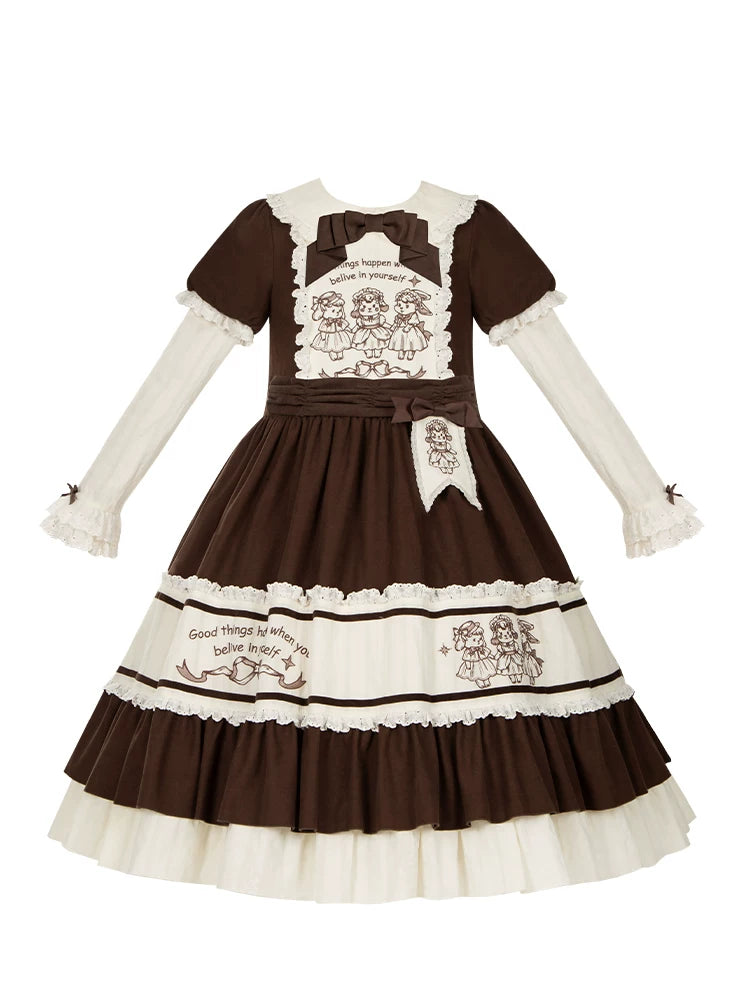With PUJI - Sugar Frost Tale - Kawaii Lolita OP Button Closure Dress, Lamb & Bunny Embroidery detail view 5