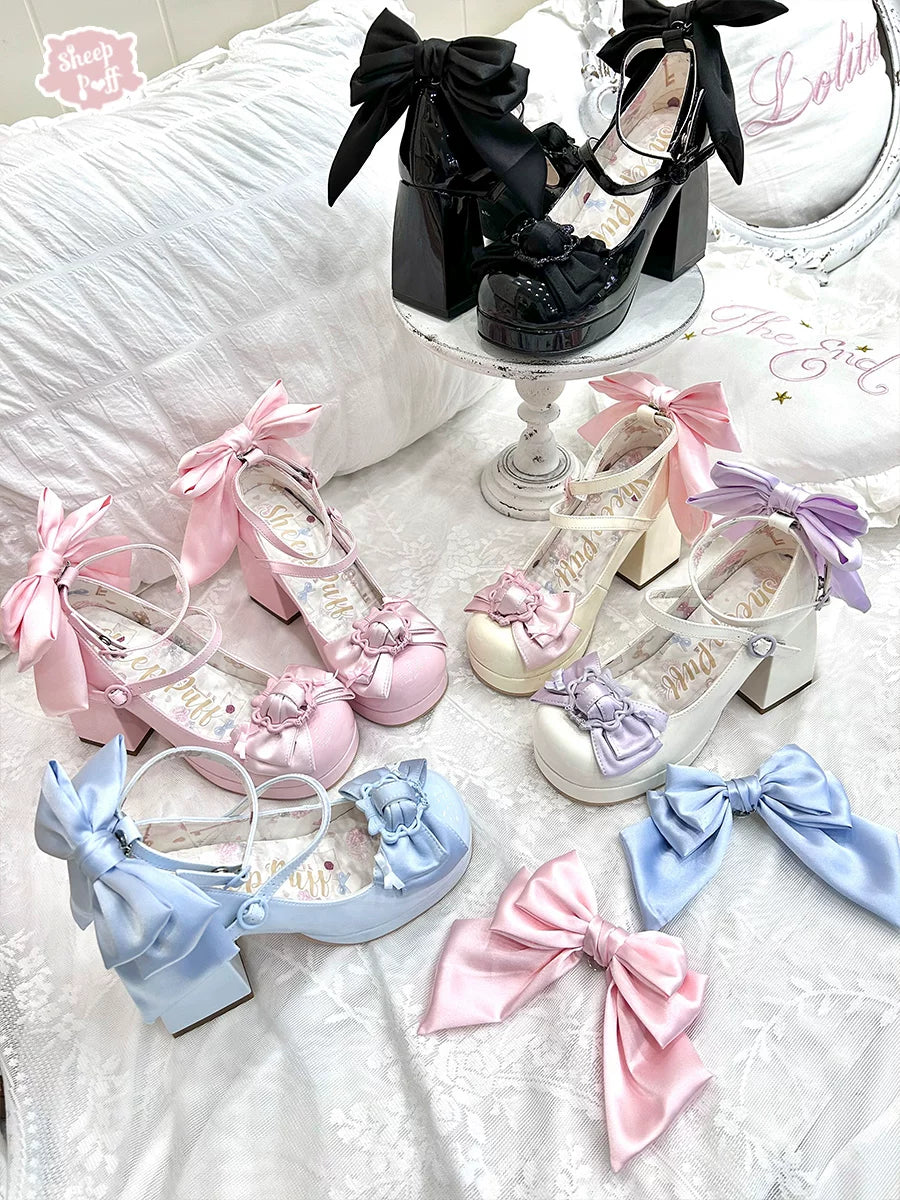 Sheep Puff Dream Crush Lolita Heels shoes with cute puff design, featuring a soft, whimsical style and elegant heel detail.