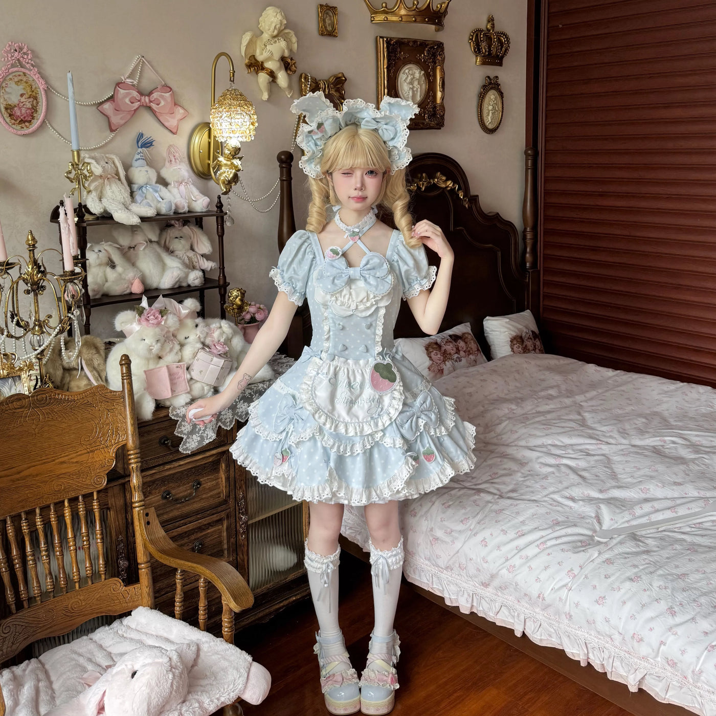 Lolita - Strawberry Polka Dot Lolita - Red base OP/JSK lolita dress