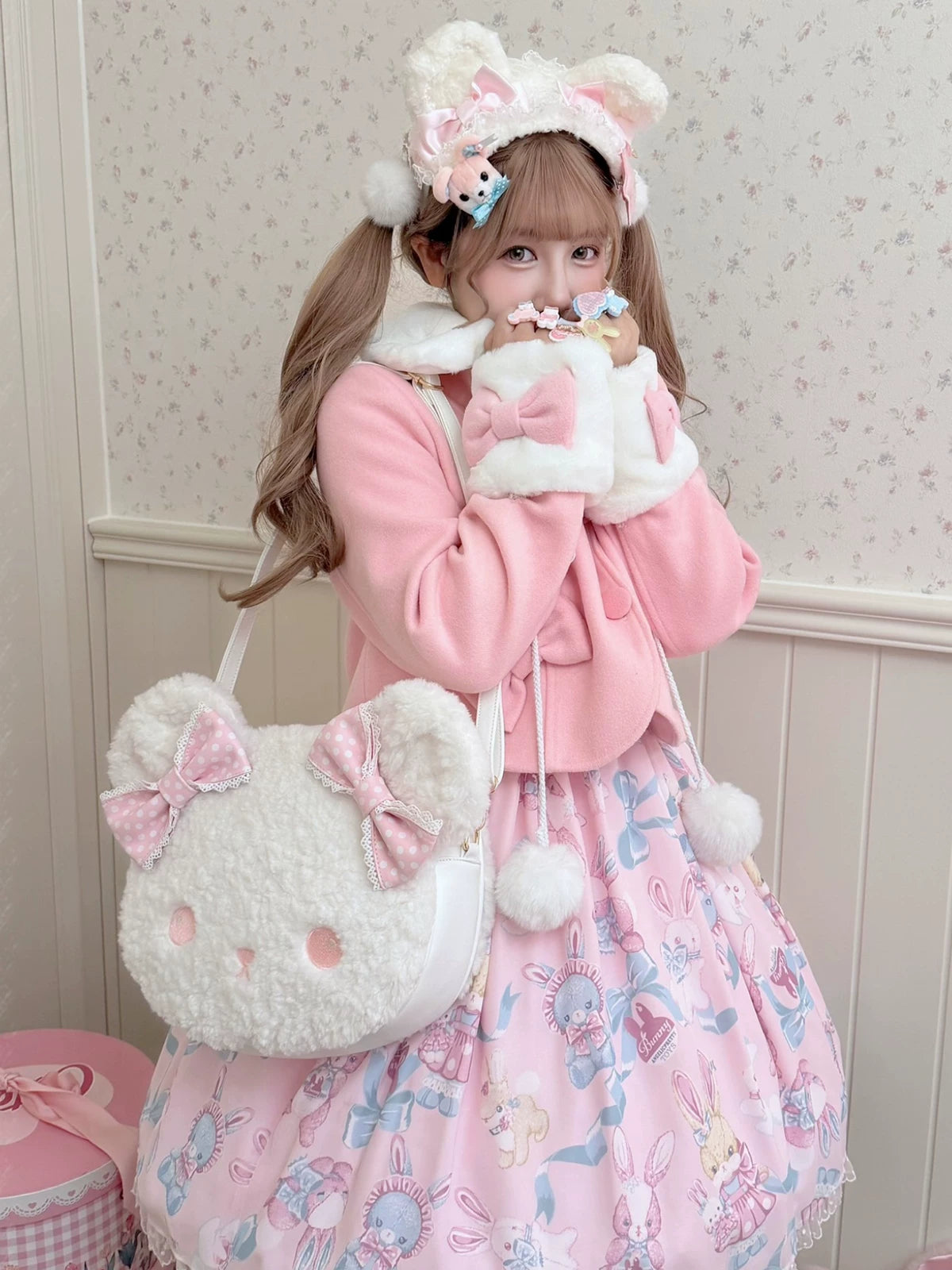 sheeppuff - Bear Biscuit - Plush Bear Bag with Polka-Dot Bows