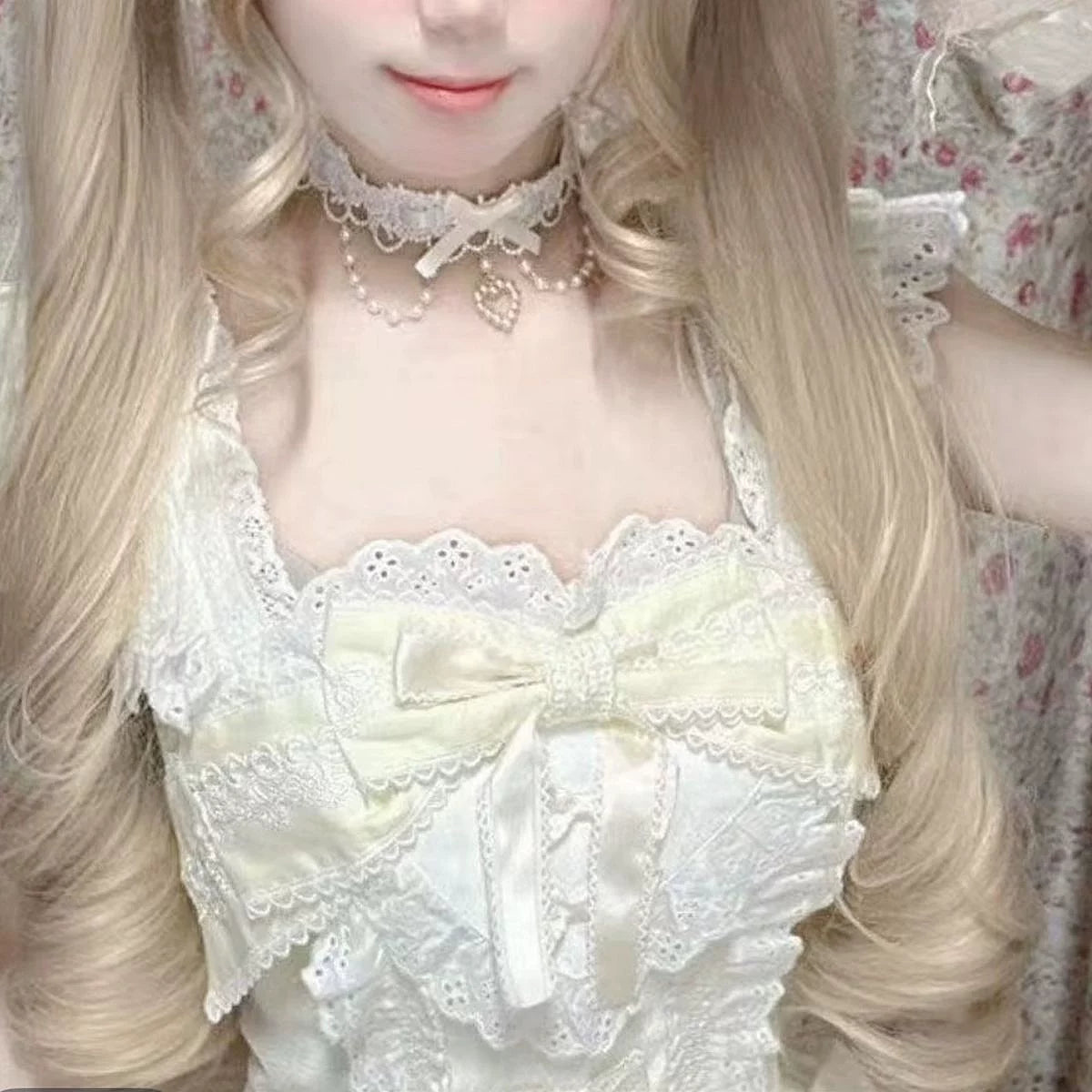 Little Fortune - Pearl Heart Ballet - Pearl Heart Collar Necklace with a Ribbon Bow